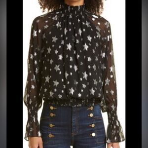 Ramy Brook Stassi Silk Blend Metallic Star Print Mock Neck Blouse